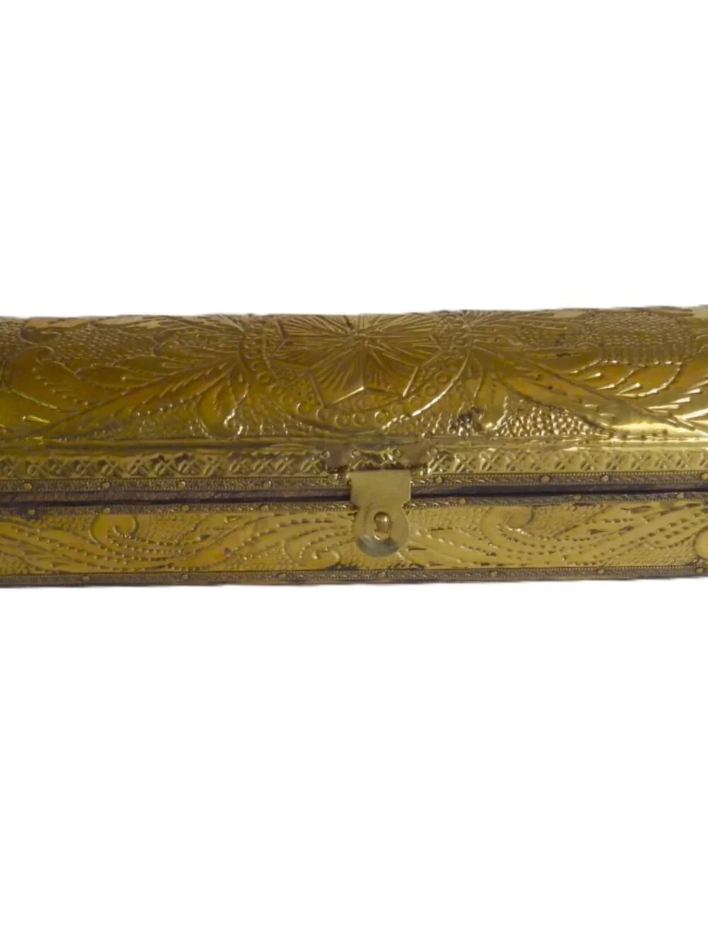 Filigree Brass and Wood Lidded Box/ Clasp and Hinges